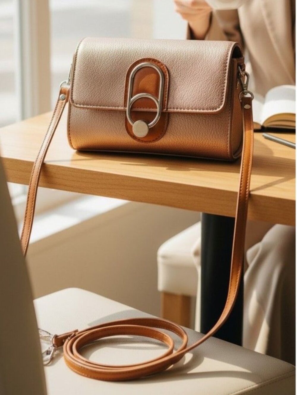 Madi Claire Layla 8 inch Bag Metallic Rose Gold Crossbody Wristlet Clutch